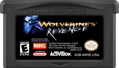 X2 Wolverine's Revenge Game Boy Advance GBA action adventure video game featuring Wolverine mutant abilities claw combat stealth missions powerful enemies boss battles comic book inspired story challenging levels and classic Game Boy Advance GBA gameplay collectible retro gaming appeal game cartridge