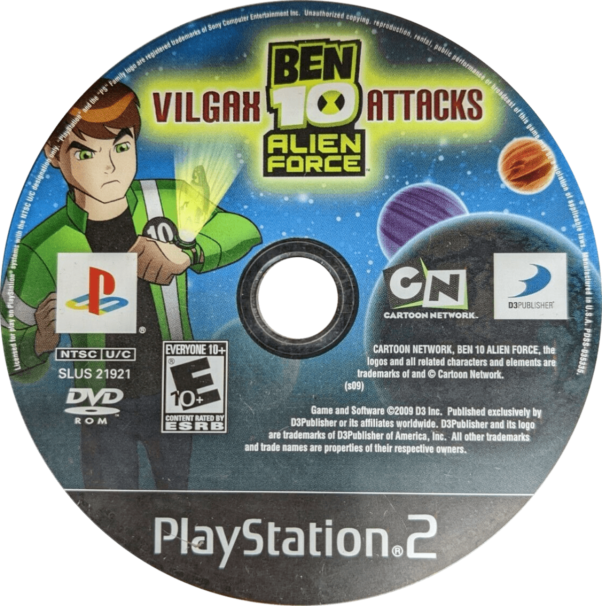 Ben 10: Alien Force: Vilgax Attacks for PlayStation 2 (PS2) featuring an action adventure where you transform into multiple Alien Force aliens to fight across different worlds; use combo combat special abilities and upgrades while taking on Vilgax in a story inspired by the series disc