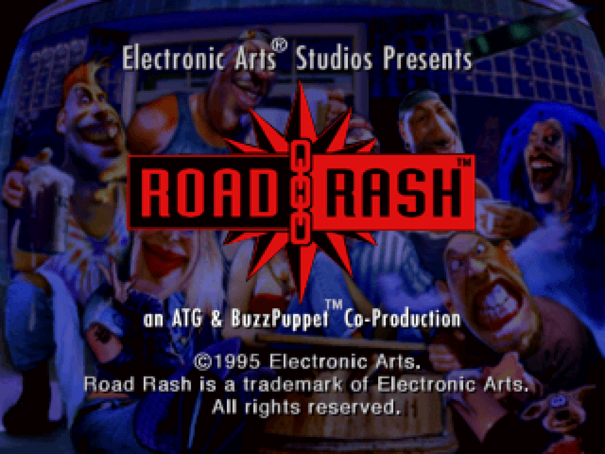 Road Rash title page for PlayStation 1 (PS1) motorcycle racing video game