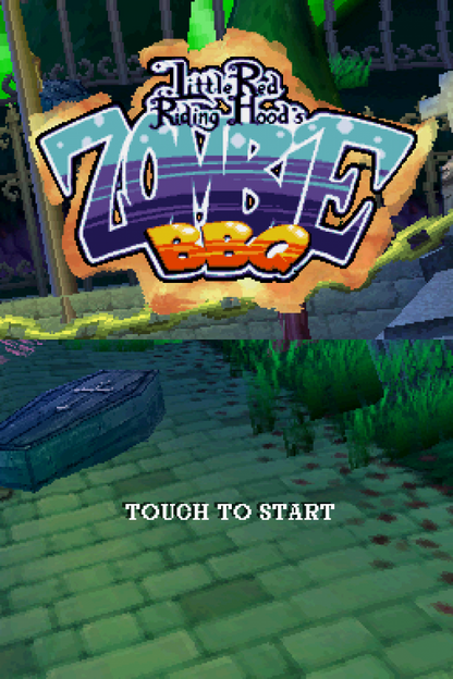 Little Red Riding Hood's Zombie BBQ Nintendo DS DS action shooting video game featuring Little Red Riding Hood zombie enemies fast-paced shooting combat colorful environments challenging levels weapons boss battles and classic Nintendo DS DS gameplay collectible retro gaming appeal title screen