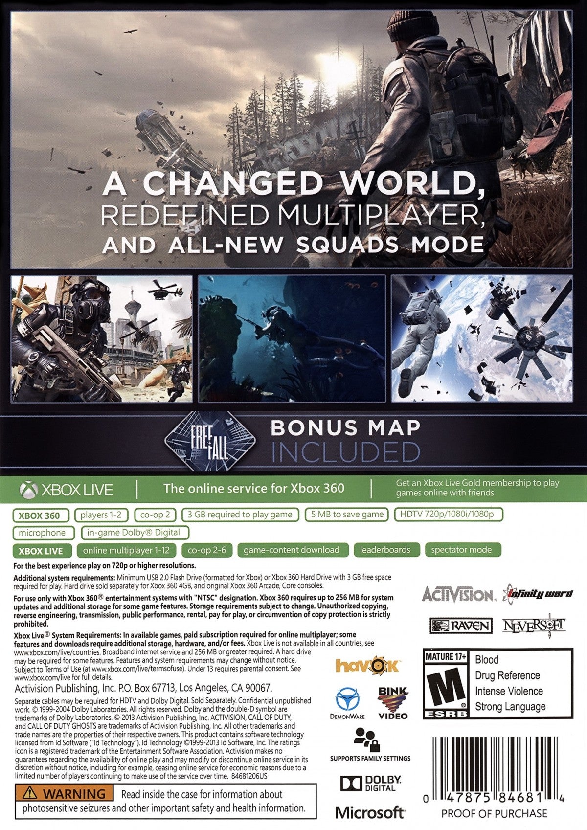 Call of Duty: Ghost back cover art for XBox 360 (X360) video game
