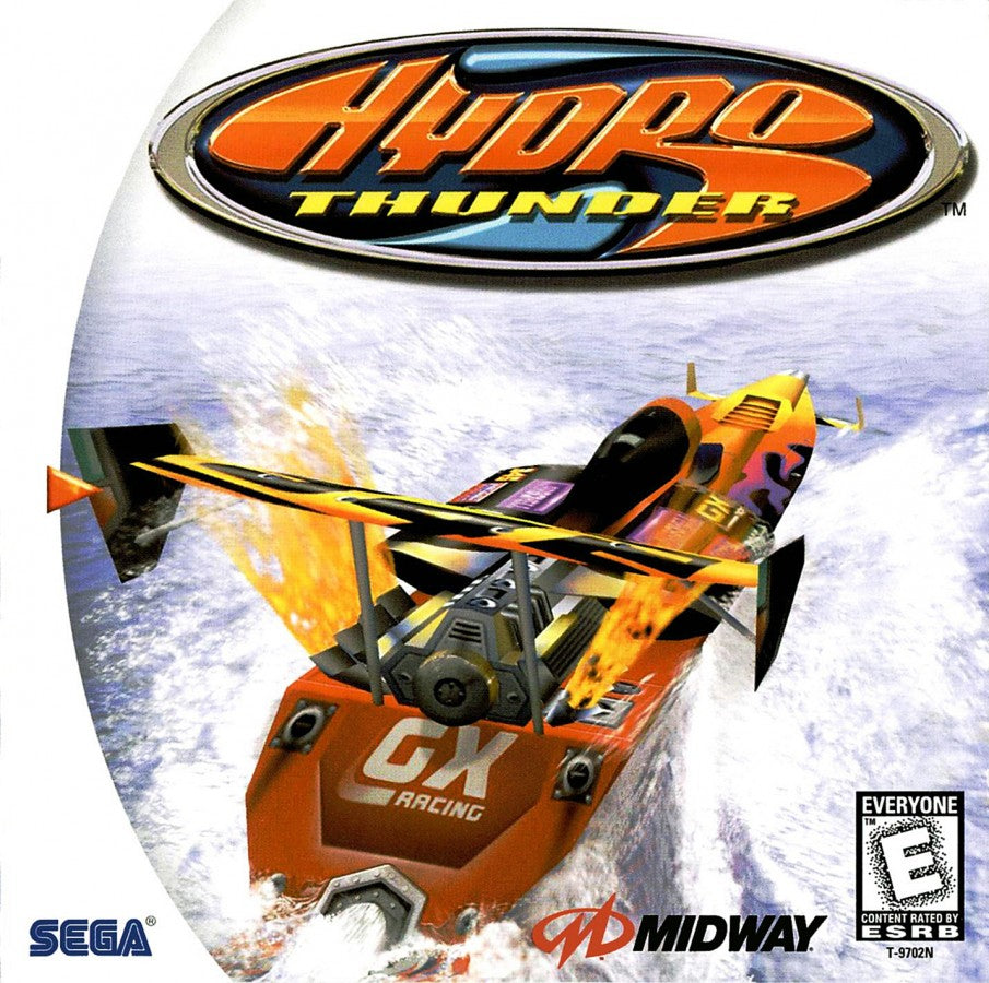 Hydro Thunder Sega Dreamcast DC for arcade racing video game fans featuring high speed boat racing powerful watercraft extreme jumps dangerous waterways massive waves shortcuts explosive crashes and fast paced Sega Dreamcast gameplay collectible retro gaming appeal front cover art