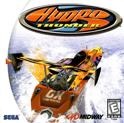 Hydro Thunder Sega Dreamcast DC for arcade racing video game fans featuring high speed boat racing powerful watercraft extreme jumps dangerous waterways massive waves shortcuts explosive crashes and fast paced Sega Dreamcast gameplay collectible retro gaming appeal front cover art