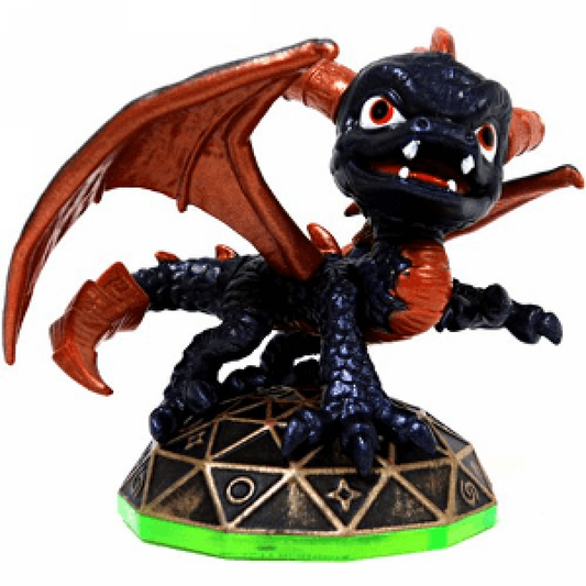 Spyro Skylanders Spyro’s Adventure figure, purple dragon character with curved horns, orange wings and confident stance, classic fire element hero design, detailed collectible toy on portal base from Skylanders Spyro’s Adventure series