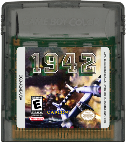 1942 Nintendo Game Boy Color GBC for vertical scrolling shoot em up retro video game fans featuring World War II aerial combat fighter aircraft intense arcade action enemy squadrons challenging missions classic handheld gaming collectible gaming appeal cartridge