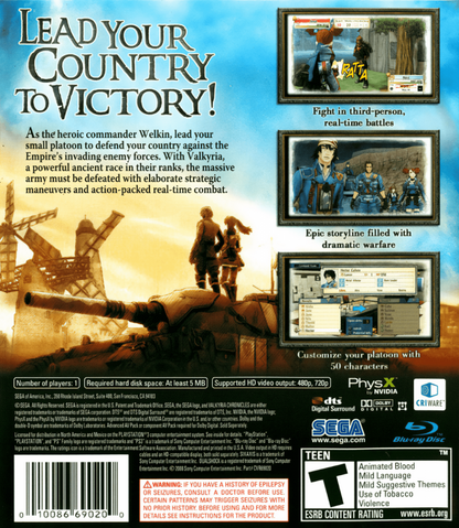 Valkyria Chronicles back cover art for PlayStation 3 (PS3) video game