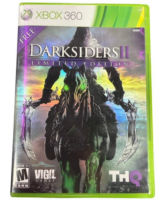 Darksiders II Limited Edition Xbox 360 action-adventure game featuring mythic hack-and-slash combat open world exploration dual weapon combos puzzle solving RPG progression deep storyline and exclusive bonus content (such as artbook, soundtrack, and special packaging) included in the Limited Edition version by Darksiders II cover