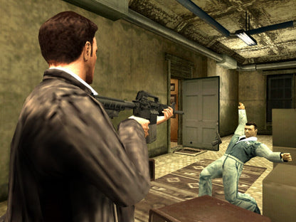 Max Payne 2 The Fall of Max Payne PS2 Sony PlayStation 2 third person shooter bullet time action noir crime thriller story driven gameplay Rockstar Games Remedy Entertainment gun combat cinematic shooting PlayStation 2 software video game title gameplay 