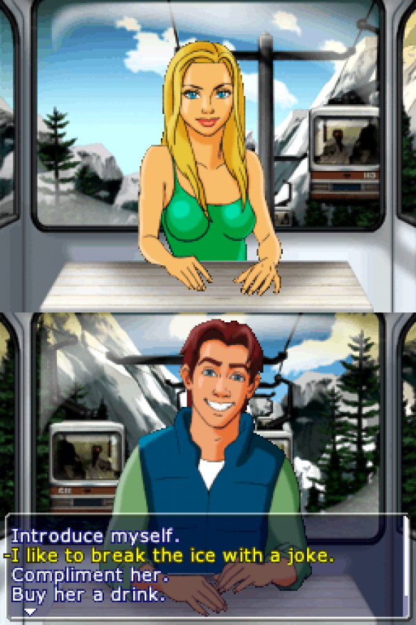 Sprung gameplay for Nintendo DS (DS) dating simulation video game 