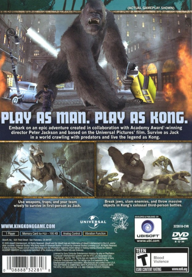 Peter Jacksons King Kong PS2 PlayStation 2 action adventure game retro video game back of case
