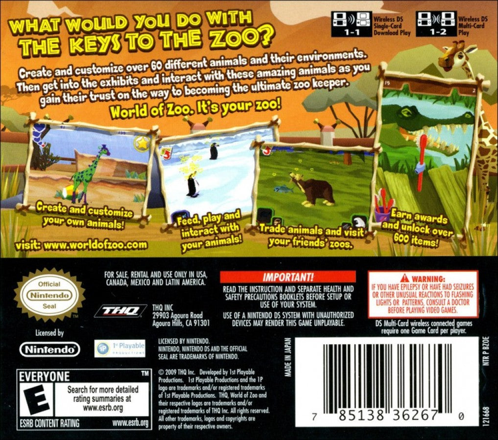 World of Zoo for Nintendo DS with animal care and zoo simulation theme back cover