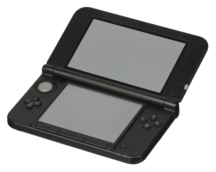 Nintendo 3DS XL black console handheld gaming system featuring large dual screens glasses free 3D display touch screen controls built in cameras Wi Fi connectivity backward compatibility with Nintendo DS games portable Nintendo gaming rechargeable battery collectible gaming appeal