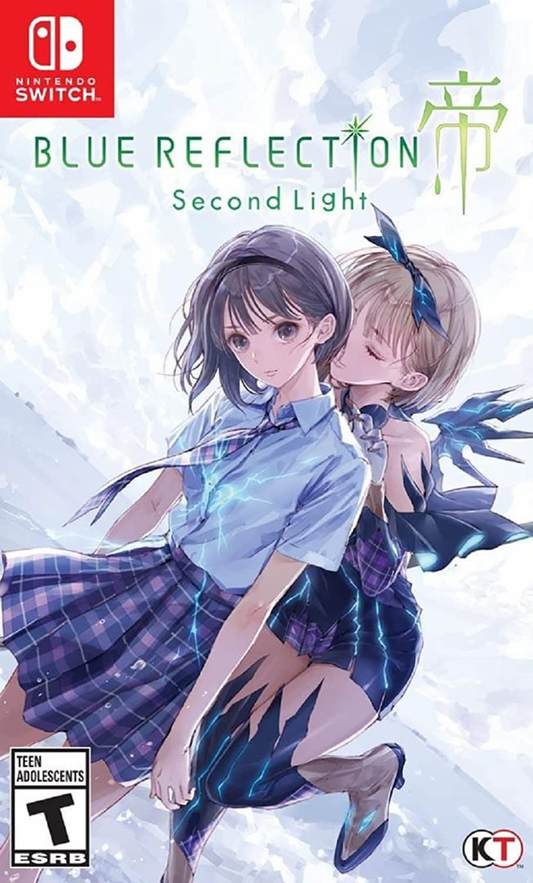 Blue Reflection Second Light for Nintendo Switch, cover image for a role-playing video game with anime-style characters, real-time turn-based combat, exploration gameplay, and story-driven adventure