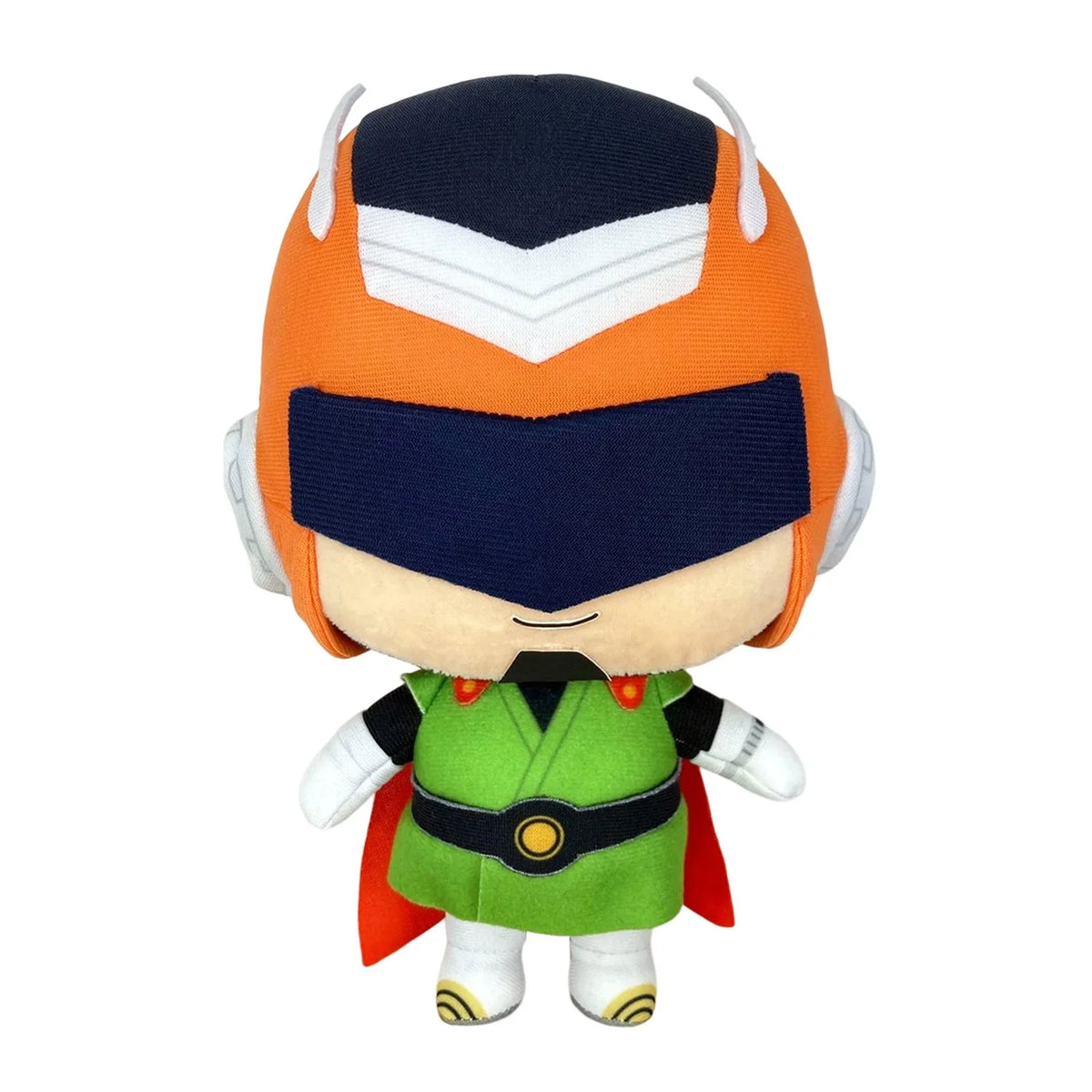 Great Saiyaman Dragon Ball Z Plush anime collectible stuffed toy featuring Gohan superhero alter ego Great Saiyaman character design signature green outfit black cape helmet and red visor Dragon Ball Z anime merchandise soft plush fabric detailed character styling collectible display toy cuddly plush fan gift shelf decor and Dragon Ball anime collection appeal