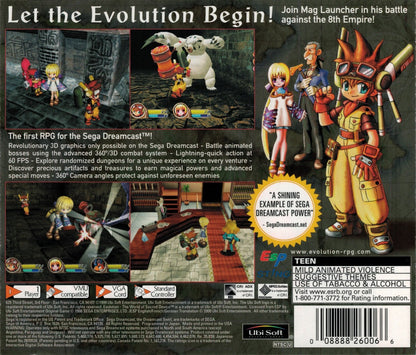 Evolution The World of Sacred Device Sega Dreamcast retro video game RPG back of case