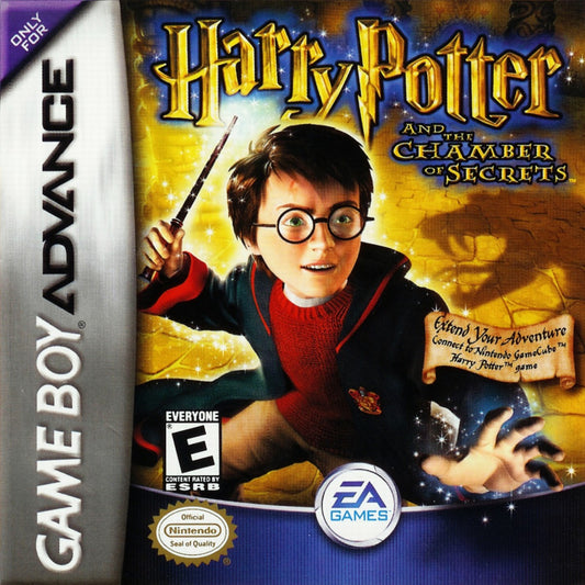 Harry Potter and the Chamber of Secrets for Game Boy Advance, cover image for an action-adventure role-playing video game with spell casting, exploration, puzzle-solving, and wizarding world gameplay