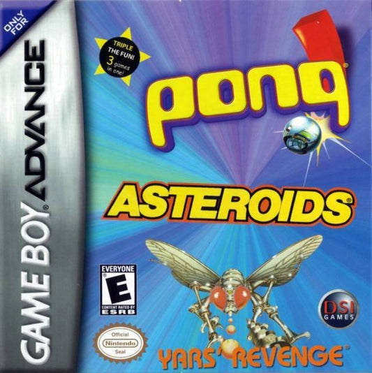 Pong / Asteroids / Yar's Revenge cover art for Game Boy Advance (GBA) video game