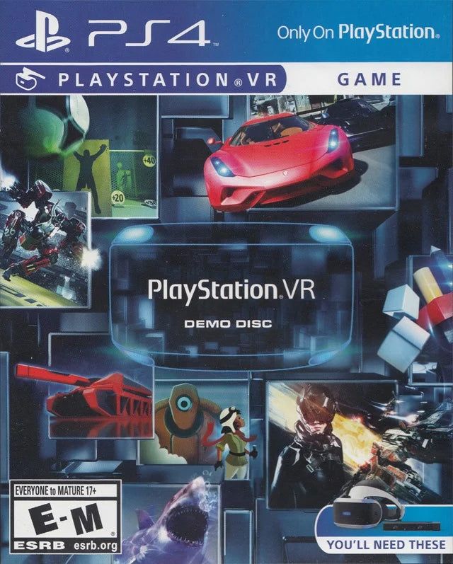 PlayStation VR Demo Disc PlayStation 4 PS4 VR virtual reality demo collection featuring multiple PlayStation VR experiences immersive virtual reality gameplay interactive demos first-person exploration technology showcases and classic PlayStation VR PS4 gaming collectible appeal front