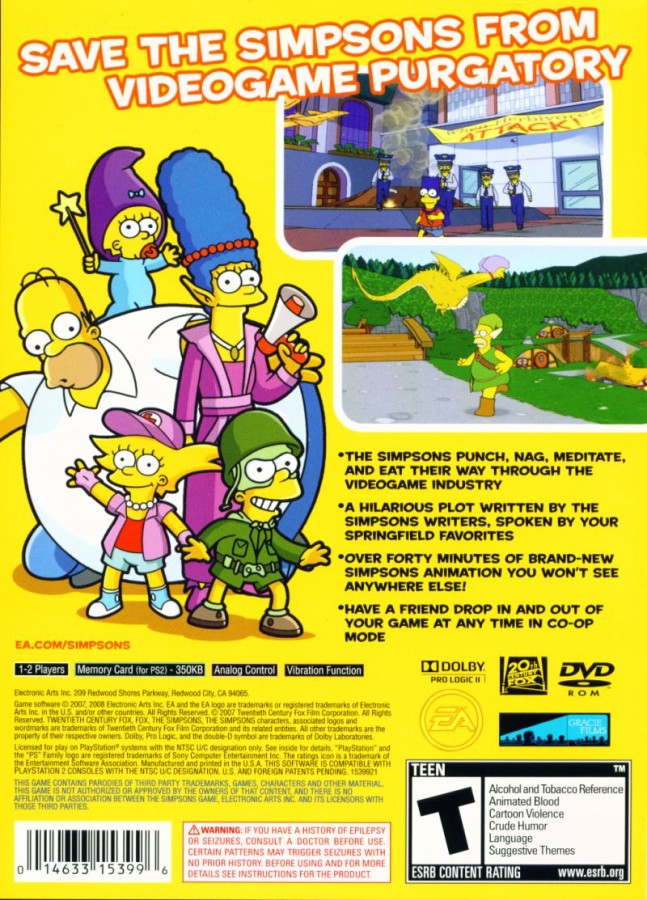 The Simpsons Game – PlayStation 2 (PS2) video game back of case, action-adventure platformer.