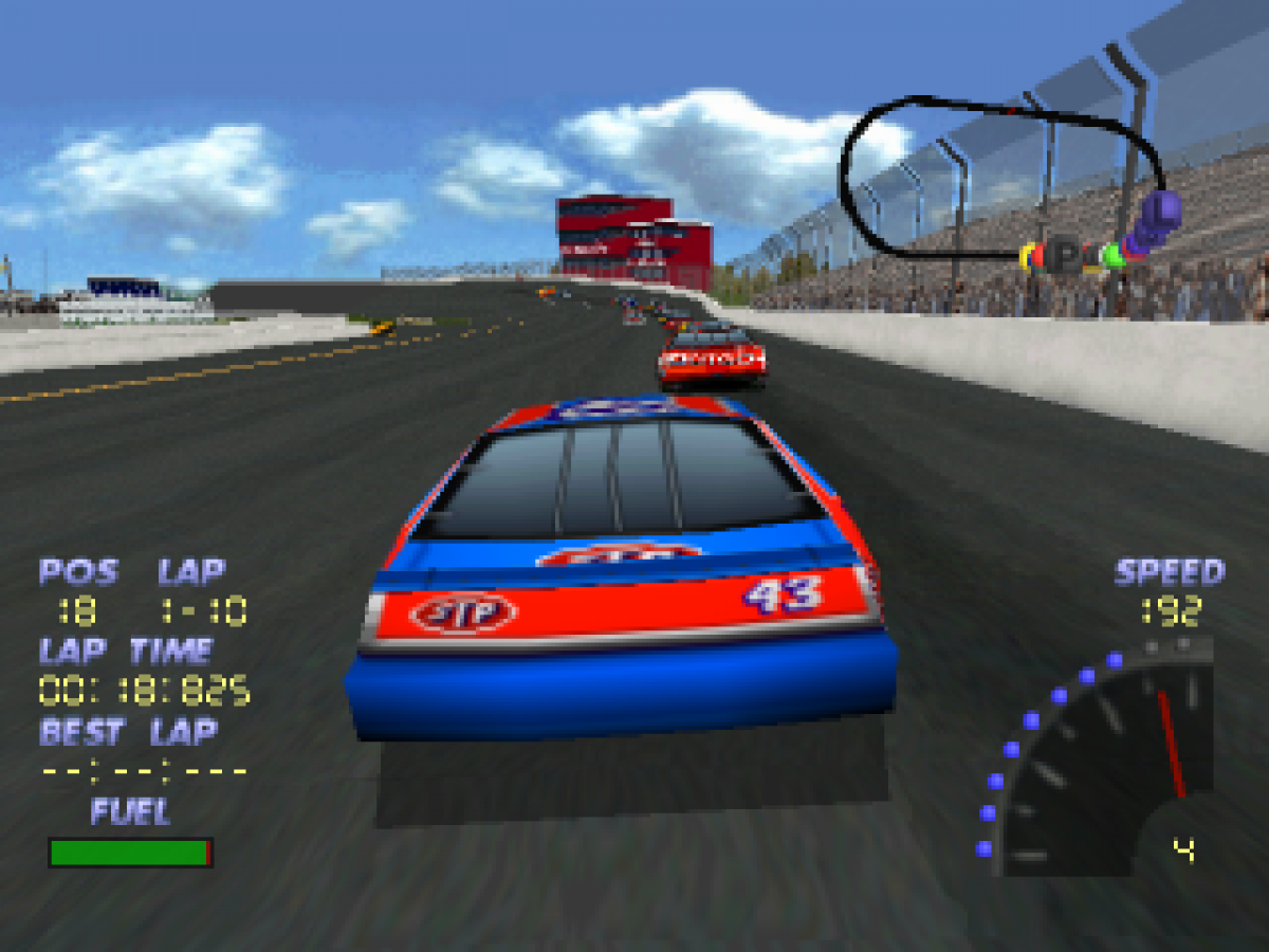 NASCAR 98 Collector’s Edition for PlayStation 1, gameplay for a stock car racing game with NASCAR competition, licensed drivers, fast-paced arcade racing, and motorsports gameplay