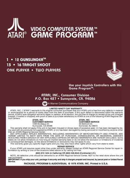 Outlaw back cover art for Atari 2600 video game 