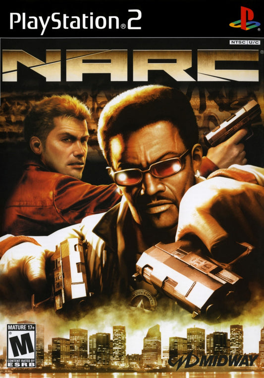 NARC PS2 Sony PlayStation 2 action shooter crime game undercover narcotics agents drug bust missions violent arcade style combat dual character gameplay Midway Games mature themed action retro gaming PlayStation 2 software video game title cover art