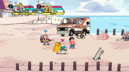 Cartoon Network Battle Crashers PlayStation 4 PS4 video game featuring side scrolling beat em up action gameplay Cartoon Network characters Finn Jake Steven Universe Gumball Clarence and Uncle Grandpa cooperative multiplayer combat enemy battles special character abilities colorful cartoon worlds platforming challenges and family friendly arcade action retro video game collection collectible gaming appeal gameplay screenshot