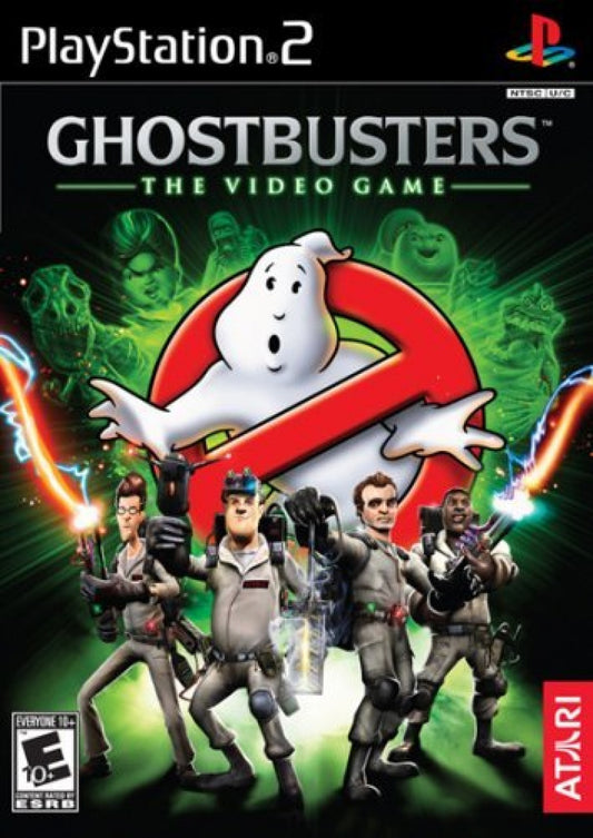 Ghostbusters: The Video Game for PlayStation 2 action adventure game featuring proton pack ghost hunting supernatural enemies campaign mode based on the Ghostbusters film franchise front cover