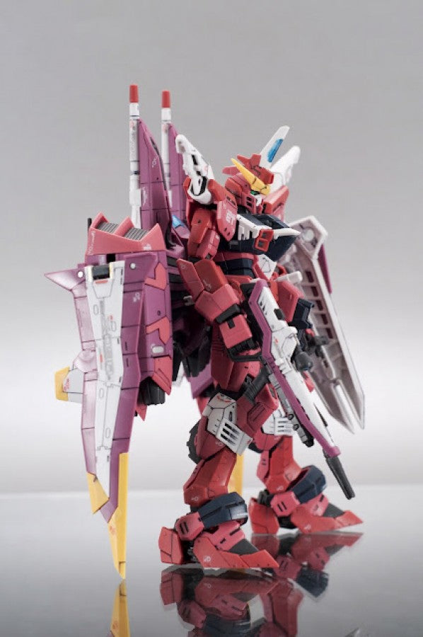 Gundam RG Justice Gundam Model Kit featuring Real Grade Gunpla construction highly detailed mechanical design articulated poseable model snap together assembly premium color separation display worthy craftsmanship and collectible anime model building appeal side