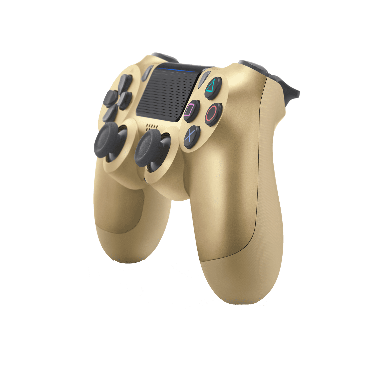 Gold Sony DualShock 4 wireless controller for PlayStation 4 featuring touchpad, light bar, and ergonomic design