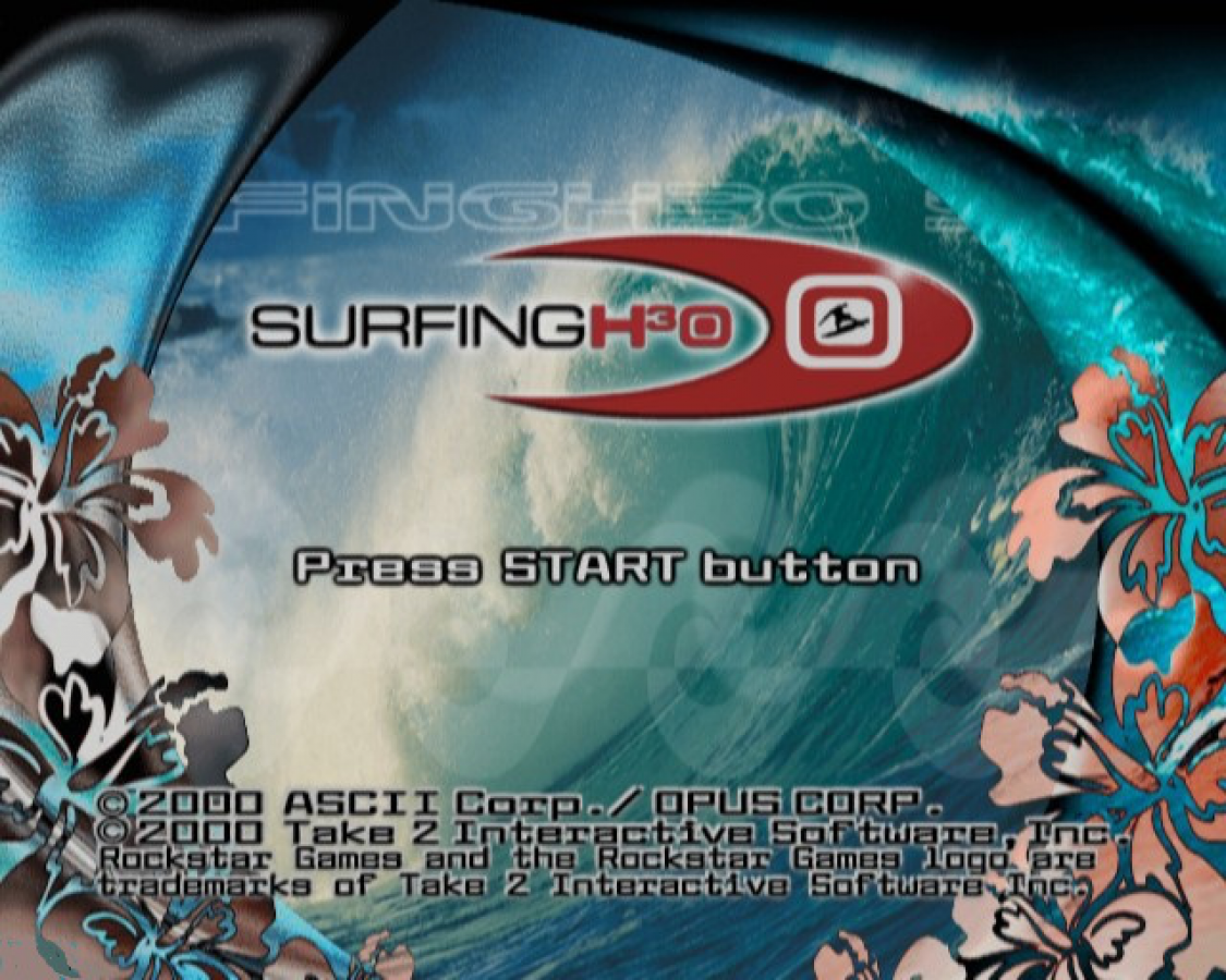Surfing H30 – PlayStation 2 (PS2) video game title screen, extreme sports surfing.