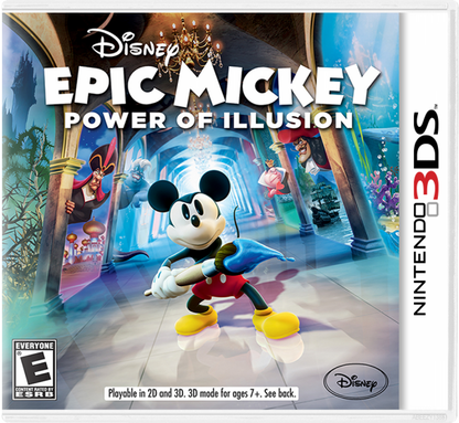 Disney Epic Mickey: Power of Illusion cover art for Nintendo 3DS (3DS) platformer video game