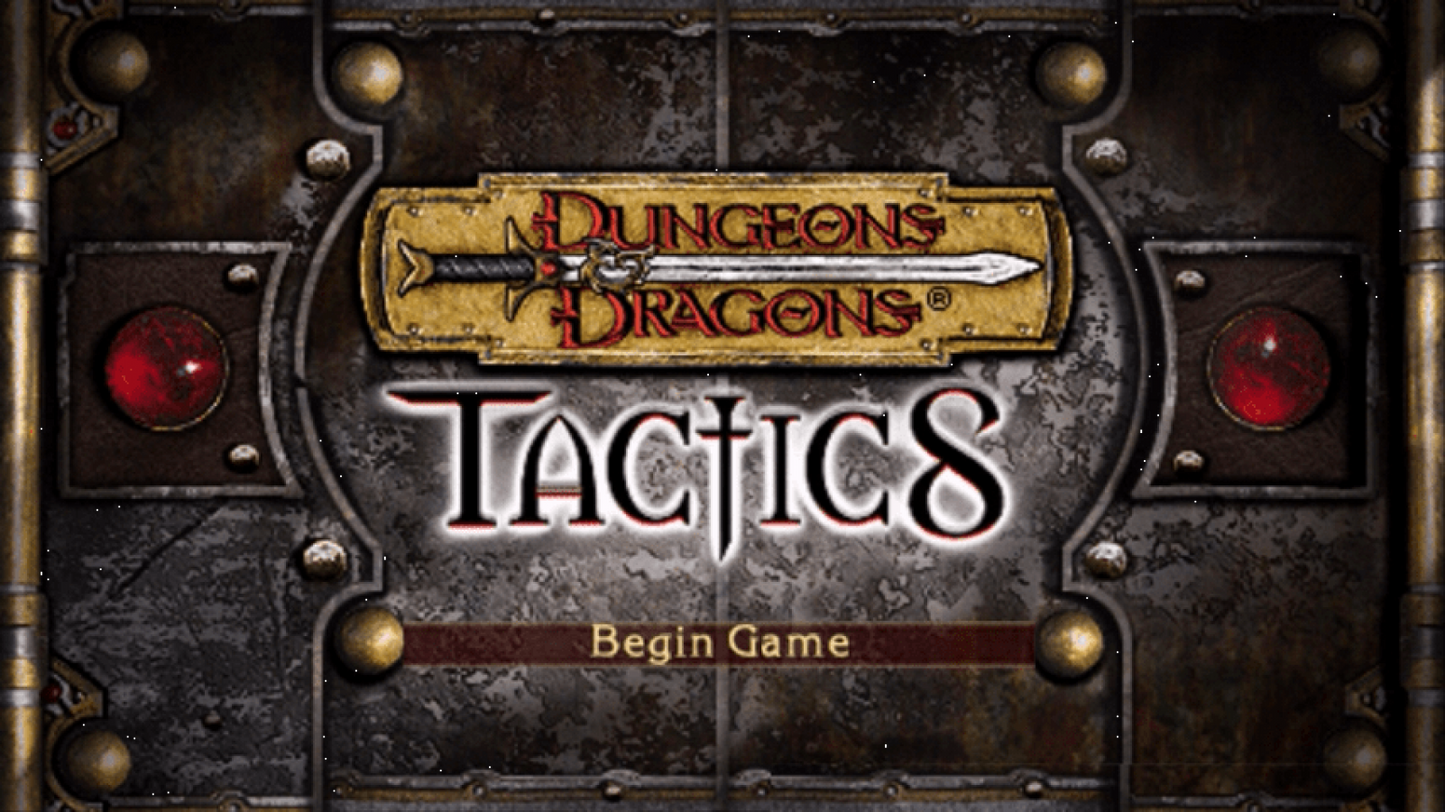 Dungeons & Dragons Tactics title screen for PlayStation Portable (PSP) with two dragons on a brown background