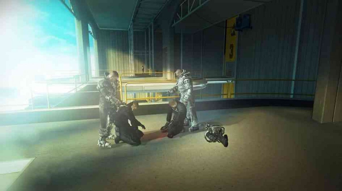 Syndicate Xbox 360 inspired design featuring cyberpunk first person shooter aesthetic futuristic corporate warfare neural chip enhancements high tech dystopian action sci fi combat sleek industrial environments nostalgic EA action presentation gameplay