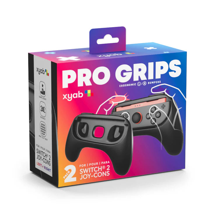XYAB brand Pro Grips controller holder for Nintendo Switch 2 Joy-Con controllers providing comfortable grip and ergonomic design