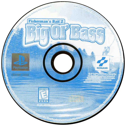 Big Ol’ Bass Fisherman’s Bait 2 PlayStation 1 game featuring realistic fishing simulation, authentic tournament action, and classic late-90s sports gameplay disc