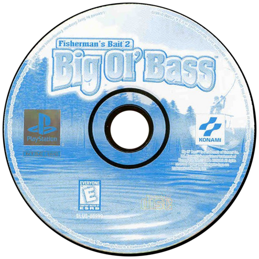 Big Ol’ Bass Fisherman’s Bait 2 PlayStation 1 game featuring realistic fishing simulation, authentic tournament action, and classic late-90s sports gameplay disc