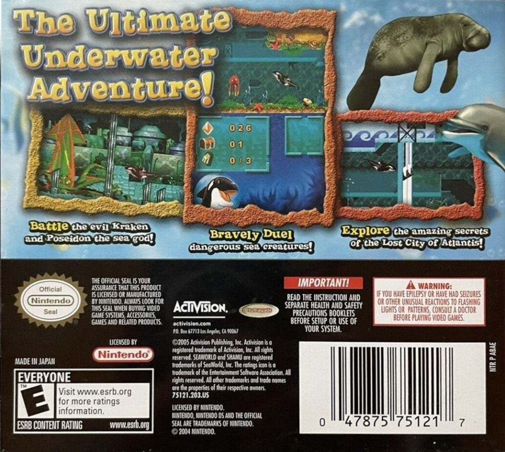 Shamu's Deep Sea Adventures back of case for Nintendo DS (DS) underwater adventure video game