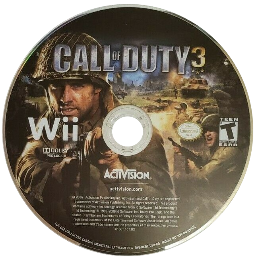 Call of Duty 3 – Nintendo Wii (Wii) disc cover art for video game for Wii