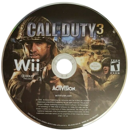 Call of Duty 3 – Nintendo Wii (Wii) disc cover art for video game for Wii