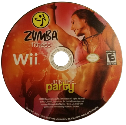 Zumba Fitness: Join the Party disc art Nintendo Wii (Wii) featuring high‑energy dance workouts with Latin and international music, vibrant party‑style visuals, and interactive fitness routines designed for fun and exercise