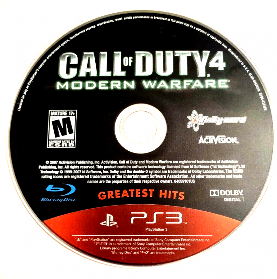 Call of Duty 4 Greatest Hits PS3 first-person shooter game with intense multiplayer and cinematic war missions disc