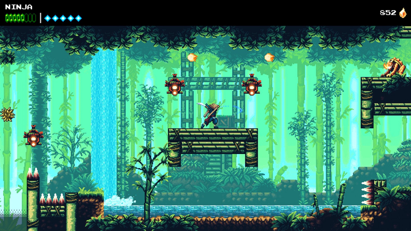 The Messenger Nintendo Switch inspired design featuring ninja action platform adventure aesthetic time traveling storyline pixel art visuals challenging combat acrobatic movement retro inspired gameplay interconnected world exploration presentation gameplay