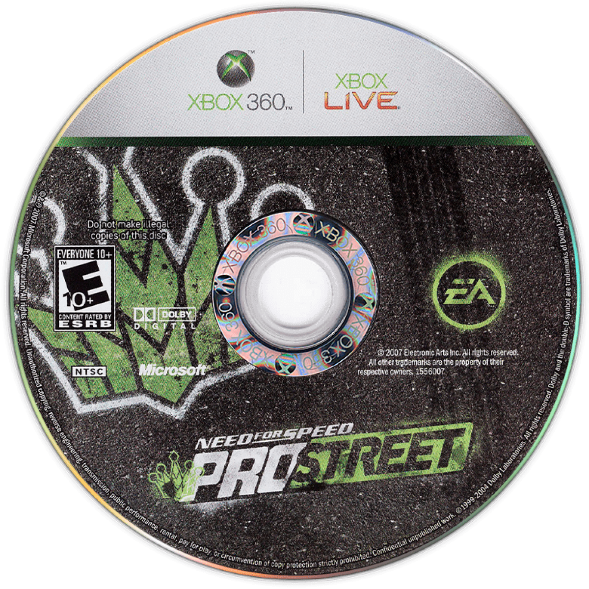 Game disc for 'Need for Speed ProStreet' on Xbox 360 with Xbox and EA logos.