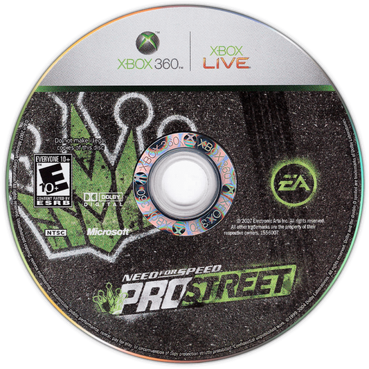 Game disc for 'Need for Speed ProStreet' on Xbox 360 with Xbox and EA logos.