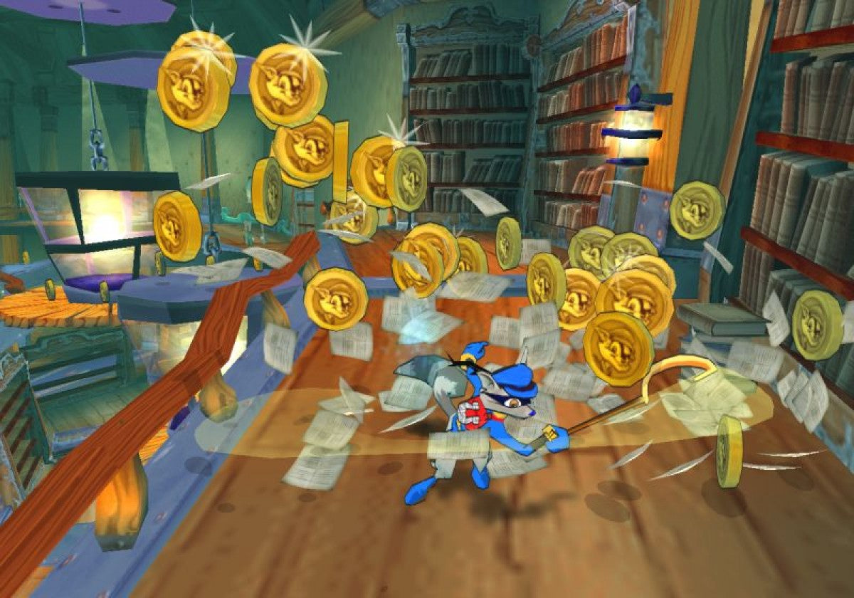 Sly Cooper and the Thievius Raccoonus [Greatest Hits] for PlayStation 2 (PS2) featuring a stylish stealth platforming adventure where master thief Sly and the Cooper Gang pull off heists across the globe; sneak fight and platform through episodic missions with a classic cartoon look in this Greatest Hits edition gameplay screenshot