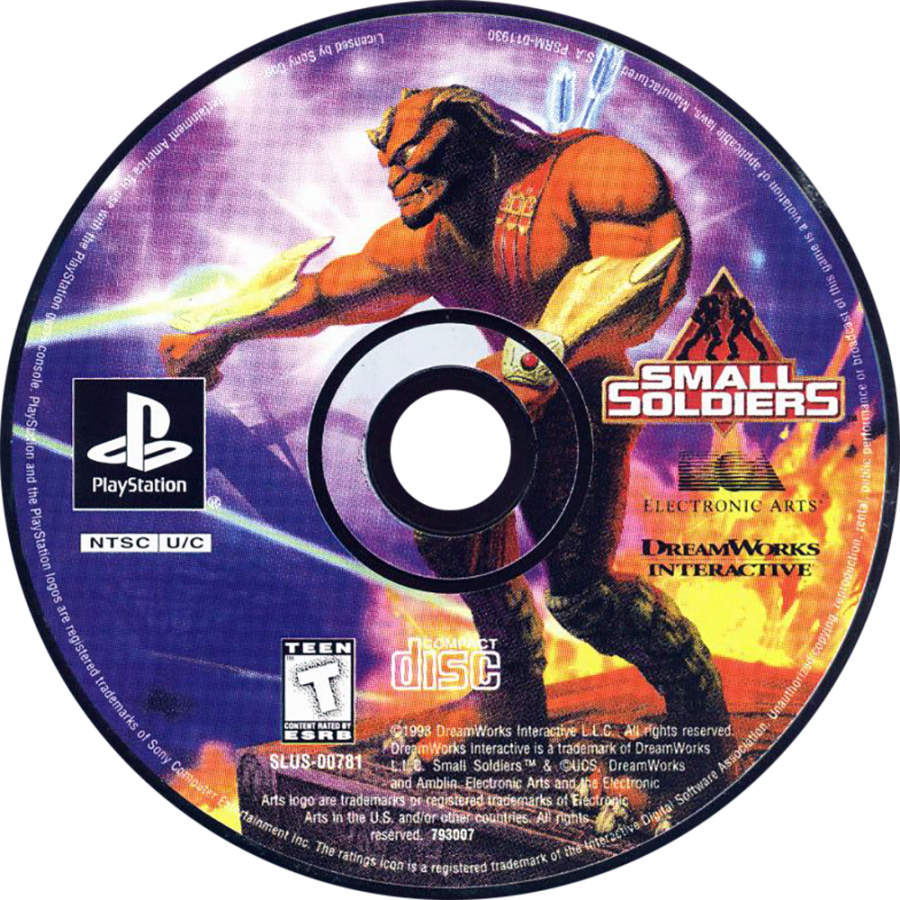 Small Soldiers game for the PlayStation featuring third person action gameplay with squad based mechanics mission objectives and combat between toy soldiers inspired by the film with varied weapons and character abilities disc