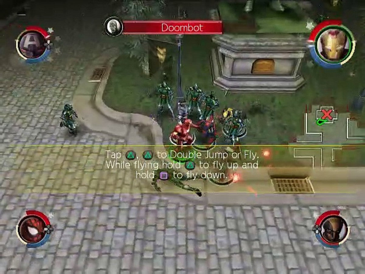 Marvel Ultimate Alliance 2 PlayStation 2 action RPG superhero team video game featuring Spider-Man Wolverine Captain America Iron Man Civil War storyline pro-registration anti-registration conflict fusion powers character customization four-player co-op beat em up gameplay comic book villain team ups Marvel universe roster alternate costumes stat upgrades gameplay screenshot