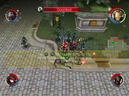 Marvel Ultimate Alliance 2 PlayStation 2 action RPG superhero team video game featuring Spider-Man Wolverine Captain America Iron Man Civil War storyline pro-registration anti-registration conflict fusion powers character customization four-player co-op beat em up gameplay comic book villain team ups Marvel universe roster alternate costumes stat upgrades gameplay screenshot