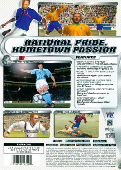 FIFA Soccer 2002 retro PlayStation 2 video game FIFA Soccer football sports simulation realistic gameplay multiplayer tournament mode console title PlayStation 2 release back of case